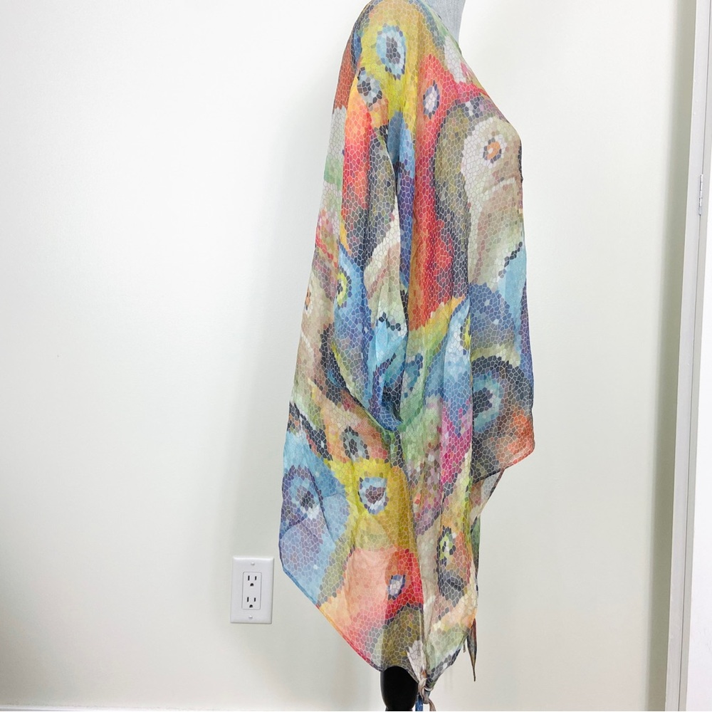 100% Silk  Abstract Art-to-Wear – Boho Feminine Sheer Vacation Summer Top - Picture 11 of 14